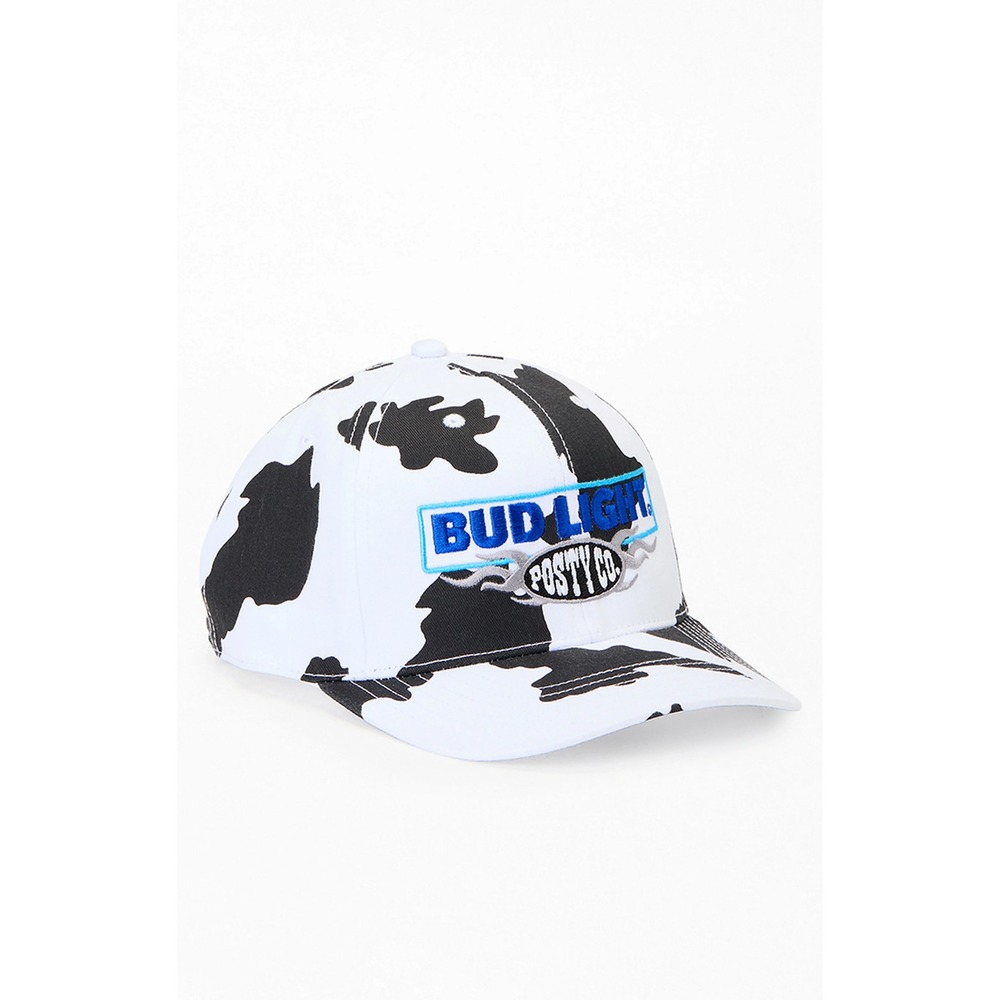 Bud Light Posty Co Post Malone Cow Print Baseball Hat exclusive White Black NWT